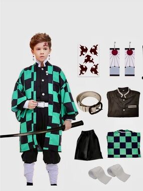 Kids Demon Slayer Tanjiro Kamado Costume Set – Size 150